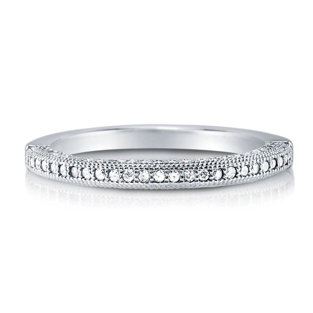 BERRICLE Sterling Silver (Rhodium Plated) CZ Art Deco Half Eternity Ring